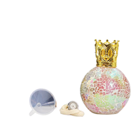 Lampe à parfum décorative en mosaïque de verre avec diffuseur d'huile en métal en forme de couronne, brûleur à huile avec kit d'accessoires pour la décoration de la maison