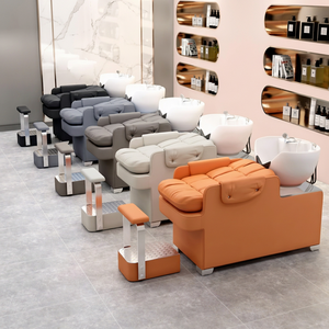 Fauteuil de lavage semi-inclinable Z Wholesale pour salon de beauté, avec bac en céramique, éponge haute densité et structure en bois – Idéal pour salon de coiffure moderne et espace de réception. - Product Image 1