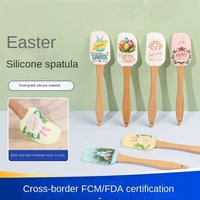 Spatule en silicone de qualité alimentaire pour Pâques avec manche en bois, lisseur de crème, mélangeur de beurre, racloir de pâtisserie