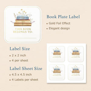 Diseño floral de escritura personalizada, este libro pertenece a las pegatinas, papel de aluminio dorado, pegatinas de nombre de libro, etiquetas adhesivas <span class=keywords><strong>para</strong></span> placas de libros - Product Image 2