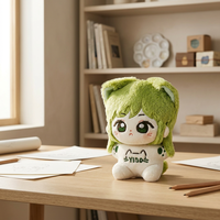 Peluche personnalisée en forme d'oreille de chat verte, brodée, figurine d'anime, jouet cadeau