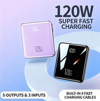Banco de Energía Portátil de Carga Rápida de 120W con 4 Cables Integrados, Pantalla Digital, Mini Banco de Energía, Batería Externa para Teléfono Móvil