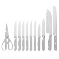 Set Pisau Dapur & Gunting 12 Buah Single-Tang 3Cr13 Stainless Steel dengan Blok Pisau & Pegangan ABS untuk Hotel dan Koki