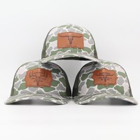 Gorra de camuflaje para caza, estilo snapback, de 6 paneles, con malla, parche de cuero personalizado con logo, gorra de camionero de algodón marrón camuflado.