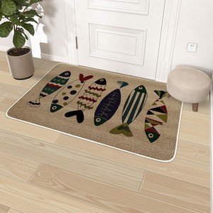 Tapis <span class=keywords><strong>de</strong></span> sol durable aspect lin avec envers en caoutchouc antidérapant et absorbant l'eau, paillasson avec motifs forestiers pour usage domestique - Product Image 1
