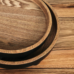 Élégant grand plateau artisanal en bois de teck de forme ronde en acacia avec poignée en métal pour SPA fruits secs cuisine café - Product Image 2