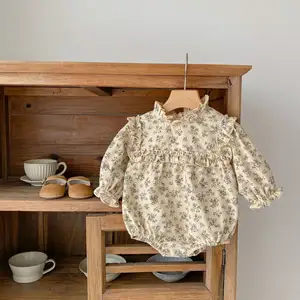 Macacão infantil floral, atacado roupas de bebê primavera 2023 macacão de bebê de manga comprida macacão 100% algodão