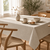 Nappe beige aspect lin rectangulaire en polyester, imperméable et résistante aux taches, protection de table pour repas en extérieur