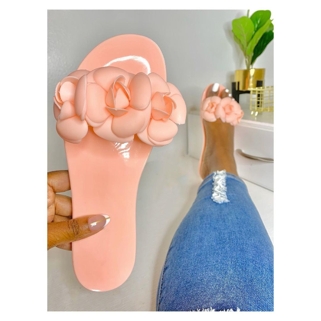 wholesale summer beach slipper candy color flower pvc women jelly flat sandals