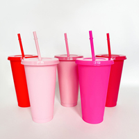 Gobelet magique à café sans BPA de 16 oz, gobelet réutilisable en plastique coloré personnalisé de 24 oz avec couvercles, pailles pour eau bouillante, eau froide