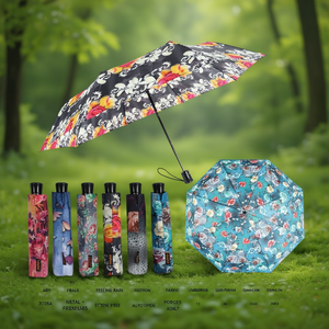 Paraguas Plegable de Tres Secciones Feeling Rain de 21 Pulgadas con Apertura Automática y Estampado Floral para Adultos - Product Image 2