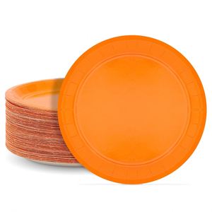 Hot Selling 9 Inches Modern CMYK Neon <b>Orange</b> Disposable <b>Paper</b> Plates Halloween Birthday Party Tableware Factory Decorations - Product Image 1