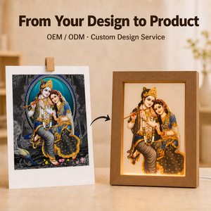 Hindu God Shiva Parvati Family Acrylic Wooden Frame Modern Warm White LED Night <strong>Light</strong> USB <strong>Table</strong> Decor for Housewarming Pooja - Product Image 3