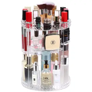 360 Degree Transparent Acrylic Cosmetic Storage Box Round Drill Surface Rotating Makeup Rack Skin Care Product Rack