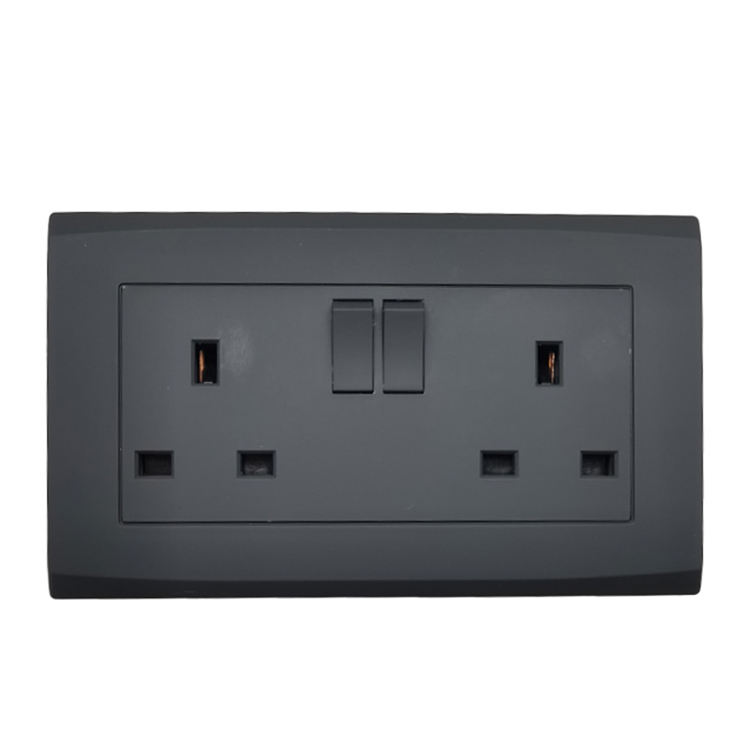 VNX Multifunctional Uk British Standard Black Double Electrical 3 Pins Outlet Universal 2 Gang Wall Switched Socket