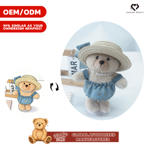 Set Personalizzabile di Vestiti per Orsacchiotto con Cappello di Paglia Blu <span class=keywords><strong>e</strong></span> Salopette in Diverse Taglie - Product Image 2