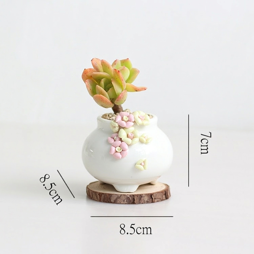 Handmade Pinch Ceramic Succulent Pot – White Painted Small Planter - View 3