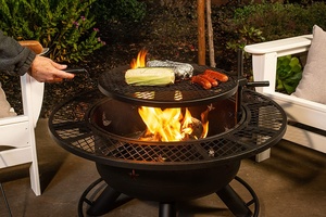 Chimenea de Acero para Interiores y Exteriores, Color Negro Metálico, Área de Cocción Amplia, para Botellas de Cerveza, Redonda, con Parrilla - Product Image 5