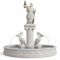 Fontaine en marbre personnalisée avec statue de marin Nauta, becs de pélican, lanterne, sculpture d'aviron et bassin rond pour l'ameublement aquatique de jardin