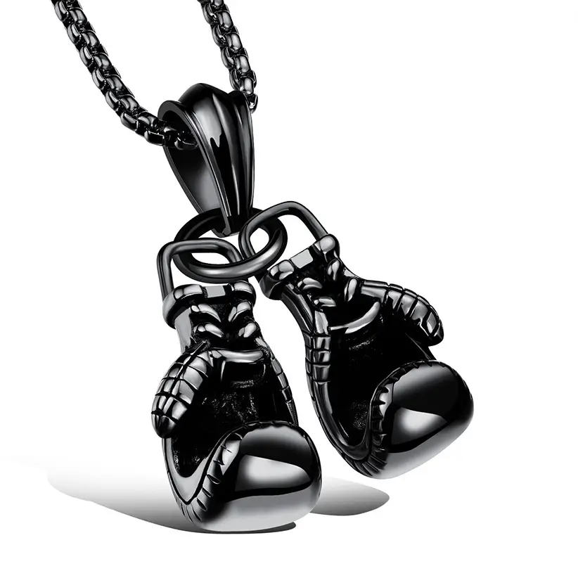Hot sell double boxer Stainless Steel personalized men's boxing gloves Pendant Necklace jewelry