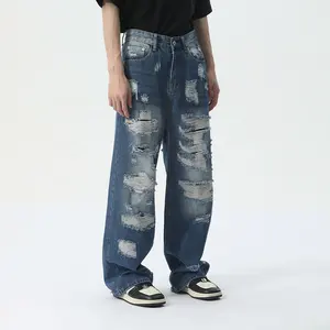 GDTEX хип-хоп дизайн на заказ уличная одежда мешковатые потрепанные прямые свободные джинсы для мужчин