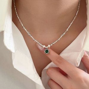 S925 Sterling Silver <b>Emerald</b> Zircon Bamboo Necklace Geometric Solitaire <b>Pendant</b> For Women Everyday Wear Collarbone Chain - Product Image 3
