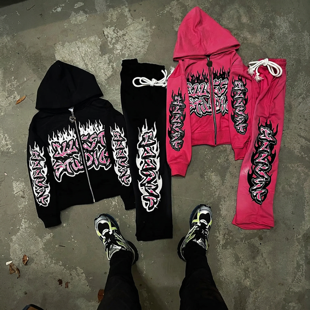 Custom Logo Embroidered Y2k Zip-Up Hoodie Men Streetwear High Quality  Heavyweight Cotton Regular Fit Length Spring