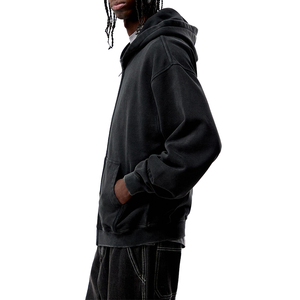 Felpa con cappuccio full zip nera lavata all'ingrosso, personalizzabile con ricamo, in cotone pesante 100%, oversize, vintage, con cerniera - Product Image 2