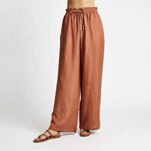 Pantalones de pantalón holgados de lino para mujer, transpirables y cómodos para el verano, logotipo personalizable con bajo MOQ ODM Supply - Product Image 1