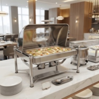 Chauffe-plat de luxe 9L à couvercle roulant, chauffe-plat à alcool en acier inoxydable SUS304 avec contrôle manuel de la température 85-100°C, pour service de traiteur et buffet