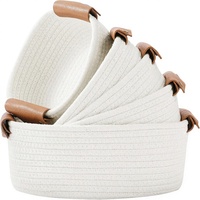 Lot de 6 paniers de rangement modernes écologiques en corde de coton tressée, petits et rectangulaires, avec poignée en cuir amovible, différentes tailles, pour placard