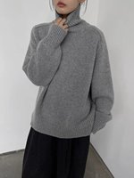 Pull en cachemire personnalisé pour femme, col roulé, coupe ample, tricoté à la machine, anti-boulochage, idéal pour l'hiver
