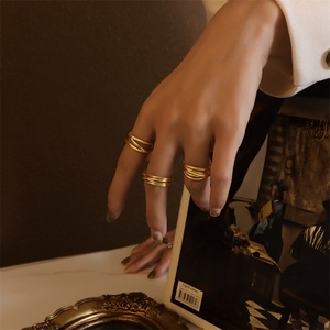 Dainty Stainless Steel Couple <b>Ring</b> <b>Gold</b> Plated Adjustable Finger <b>Ring</b> - Product Image 5