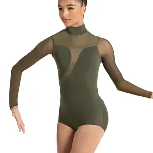 MiDee Splice Collant para a menina Mulheres Mangas Compridas Half Hight Neck Dança Lírica Traje Contemporâneo Ballet Dança Estágio