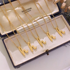 Simple H Alphabet Letter Necklaces Gold Stainless Steel Fashion Blank Pendant Plated Women Letter Jewelry Long <b>Chain</b> Necklace - Product Image 4