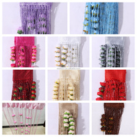 Rideau élégant en fil d'argent rose avec pompons pour mariage, rideau de fenêtre pour bijouterie, centre commercial, événements festifs