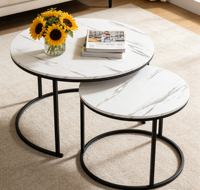 Ensemble de deux tables basses modernes pour café et thé, plateau en MDF, pieds en métal, design écologique et durable, pour salon, chambre à coucher, salle à manger