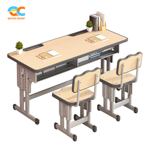 Juego de escritorio de doble Plaza con descuento a granel de proveedor de escritorio de estudio confiable y económico escritorio y silla de altura ajustable - Product Image 1