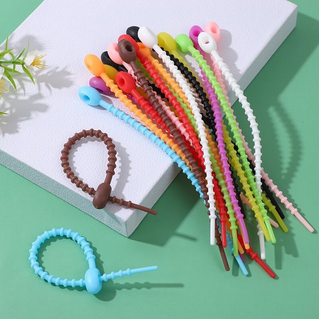 21cm Durable Silicone Cable Ties - Multifunctional Data Cable Organizer with DIY Keychain Jewelry Pendant