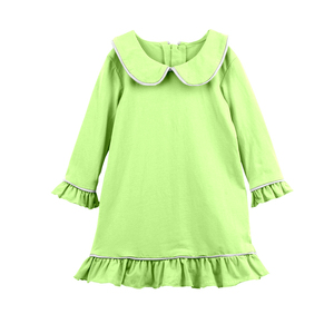 Robe à manches longues en soie de lait pour filles, col Peter Pan, couleur unie et ourlet à volants imprimé, robe décontractée pour enfants, robe de princesse pour tout-petits - Product Image 2