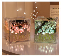 Lampe cube miroir en forme de tulipe à faire soi-même, artisanat fait main, cadeau de la Saint-Valentin, lampe miroir en forme de tulipe artificielle à faire soi-même, lampe miroir infini