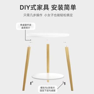 <b>Sofa</b> <b>Side</b> <b>Table</b> Nordic Mini Round Coffee <b>Table</b> With Shelf Living Room Bedside <b>Table</b> Warm White Marble Light Walnut Legs - Product Image 3