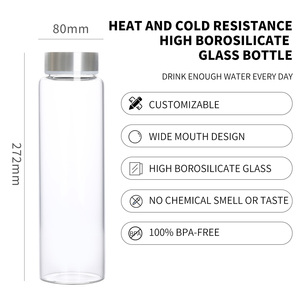 Tùy chỉnh cao <span class=keywords><strong>Borosilicate</strong></span> rộng miệng chai nước thủy tinh với nắp thép không gỉ - Product Image 5