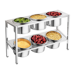 Estante cilíndrico redondo de doble capa de acero inoxidable para condimentos con 6, 8 o 10 compartimentos para uso en restaurantes tipo buffet. - Product Image 5