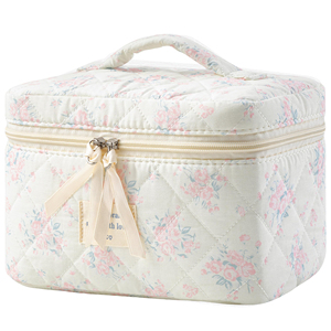 Pochette à maquillage florale matelassée, sac cosmétique mignon et doux, trousse de toilette de voyage pour femmes - Product Image 2