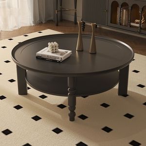 Mesa de centro redonda de madera maciza de estilo francés de 60 cm con estante de almacenamiento, muebles para sala de estar - Product Image 2