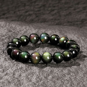 Bracciale in Ossidiana Arcobaleno Naturale 8A di Alta Qualità JD GEMS, Bracciale Elastico Unisex Iridescente con Occhi per Guarigione Emotiva - Product Image 4