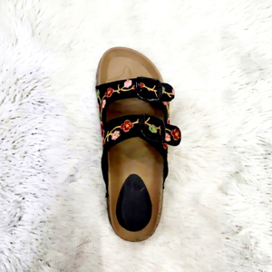Women Black Embroidered <b>Flat</b> <b>Sandals</b> Floral Buckle Strap Open Toe Casual Ethnic Footwear for Party <b>Wedding</b> and Daily Wear - Product Image 1