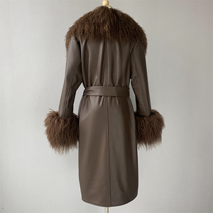Cappotto <span class=keywords><strong>in</strong></span> Vera <span class=keywords><strong>Pelle</strong></span> di Pecora con Collo <span class=keywords><strong>in</strong></span> Pelliccia Naturale di Agnello Mongolo, Giacca di Lusso per <span class=keywords><strong>Donna</strong></span> - Product Image 6
