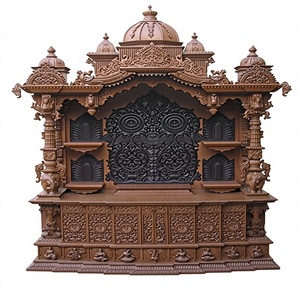 Templo de Pooja Antiguo Negro Tallado a Mano, Templo de Madera Hecho a Mano de Primera Calidad para el Hogar, Templo Hindú Pooja Ghar para el Hogar en Madera de Teca - Product Image 4
